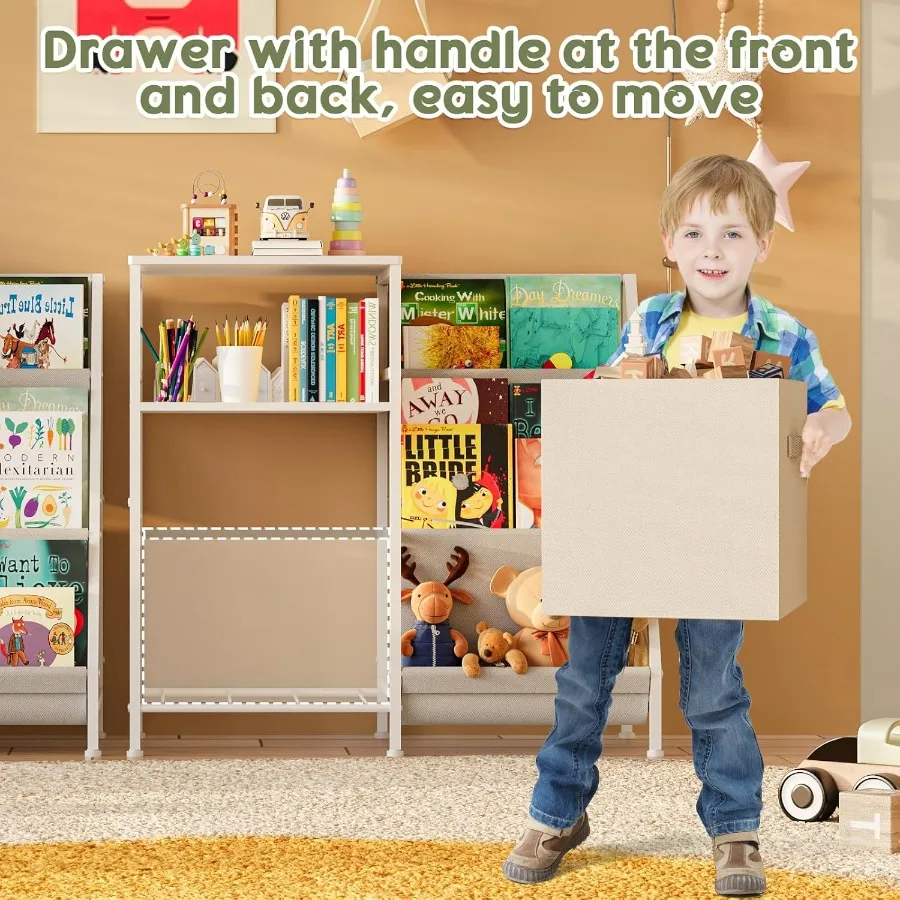 Sturdy Metal Bookcase with Drawer for Nursery and Playroom MontessoriInspired 's Bookshelf and Toy Storage Organizer Ideal for