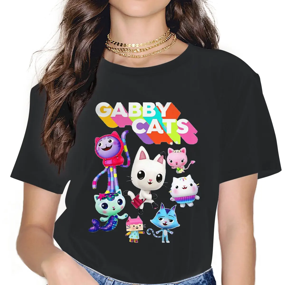 Baby Box Cats Women Shirts Gabby\'s Dollhouse Gabby Cartoon Oversized T-shirt Kawaii Vintage Female Blusas