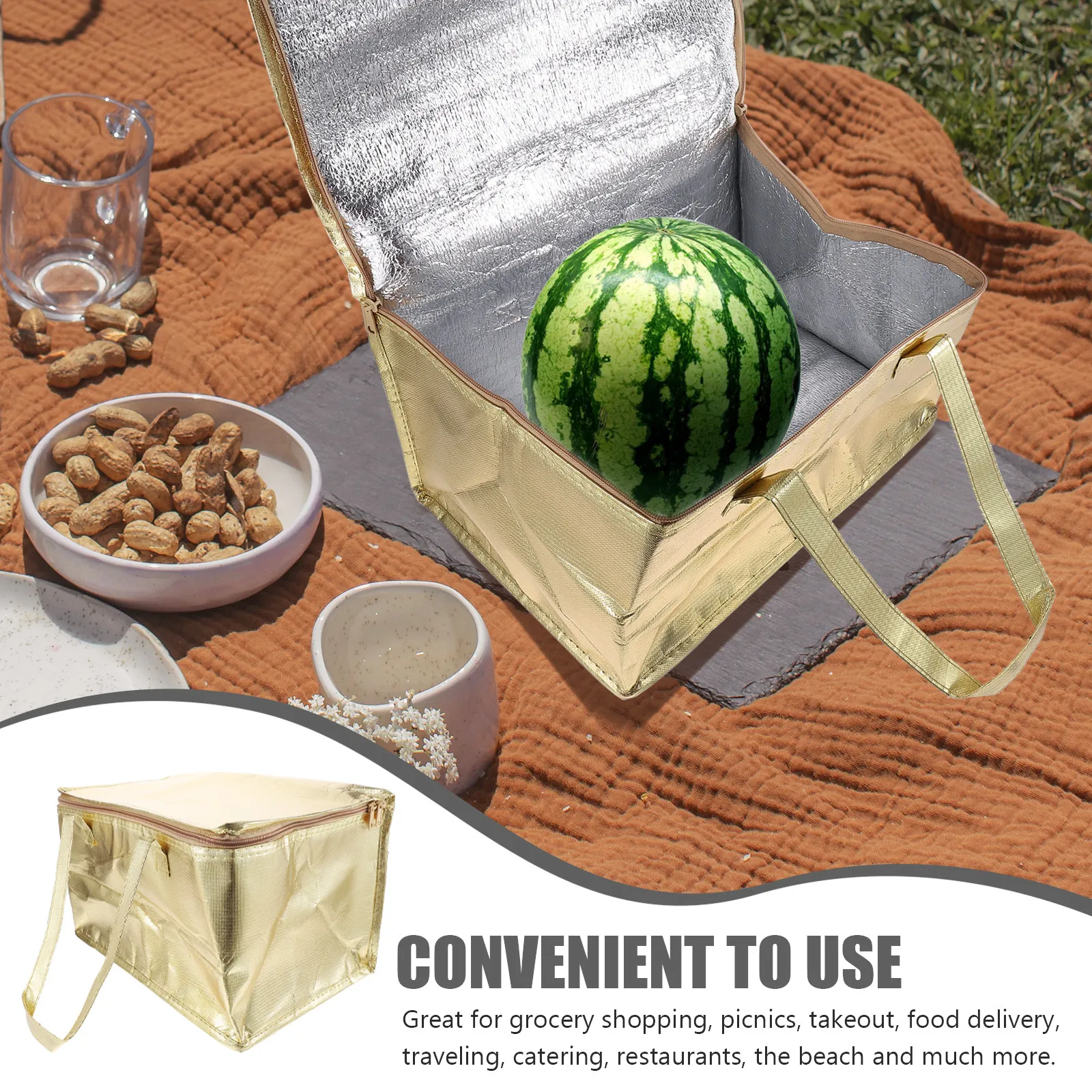 Large Insulated Food Delivery Bag – Thermal Cooler Tote for Takeout, Picnic, Office, Shopping, Beach