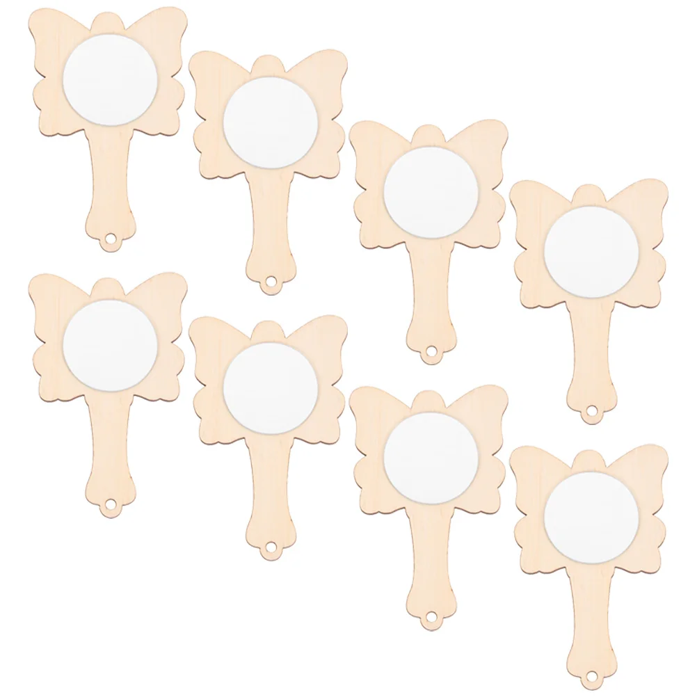 

8pcs Butterfly Children's Handmade DIY Wooden Mirror Craft Kit Ultra Light Clay Toy Mirrors Unfinished Handle Stimulate