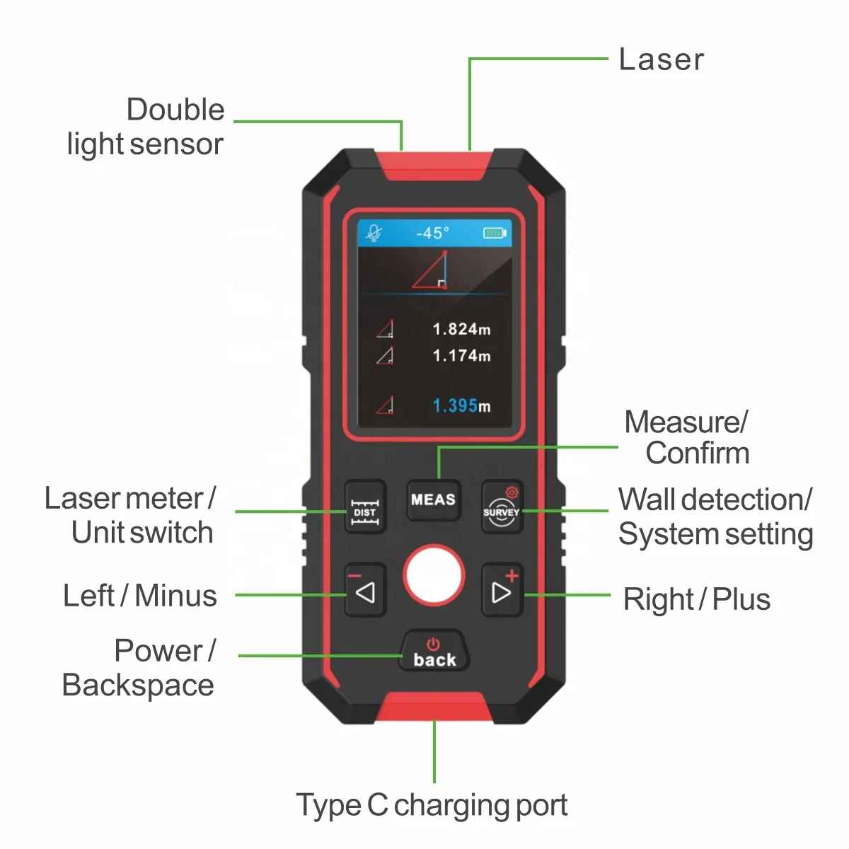 NOYAFA  Digital level Wall detector Multifunction 3 in 1 Laser distance meter NF-518S