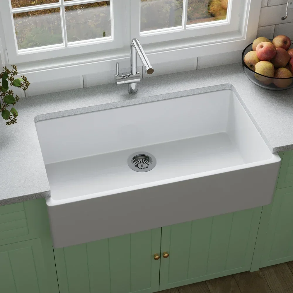-for Ffc 36 Inch White Porcelain Single Bowl Kitchen Sink Fireclay Farmhouse Rectangle Apron Front Sink