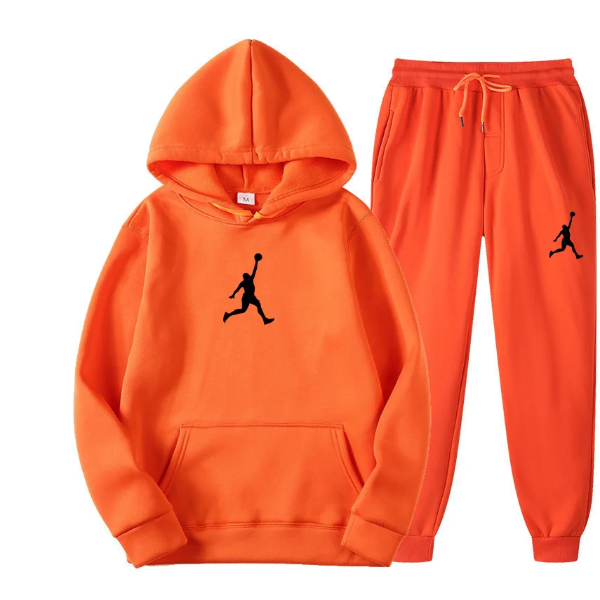 2 Pieces Sets Tracksuit Hooded Sweatshirt +Drawstring Pants Male Sport Hoodies Running Sportswear Men Women Brand Autumn Winter