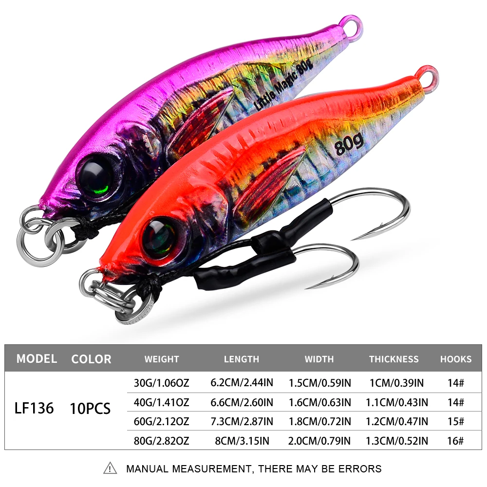 PROBEROS 1PC Luminous Jigging Lure 30-40-60-80g Metal Jigs Fishing Bait Sea Fishing Jig Spoon Trolling Wobbler Hard Isca Pesca