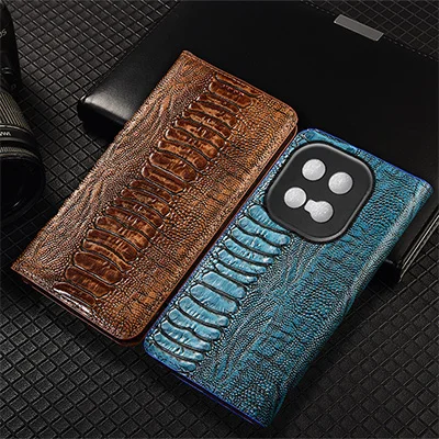 

Genuine Leather Flip Case For iQOO 12 13 15 Pro Phone Cover Card Cases Ostrich Pattern