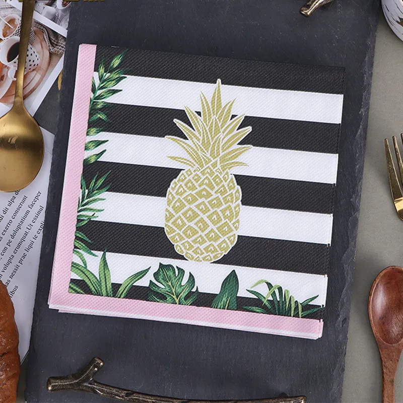 20Pcs/Pack Black White Striped Pineapple Printed Disposable Napkin Paper Tissues Tableware Wedding Party Decoration