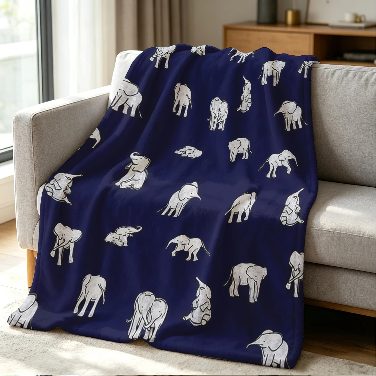Elephant Herd Blanket Soft Cozy Throw for Sofa Bed Festive Holiday Decor Gift for Kids and Adults,Lightweight and Warm