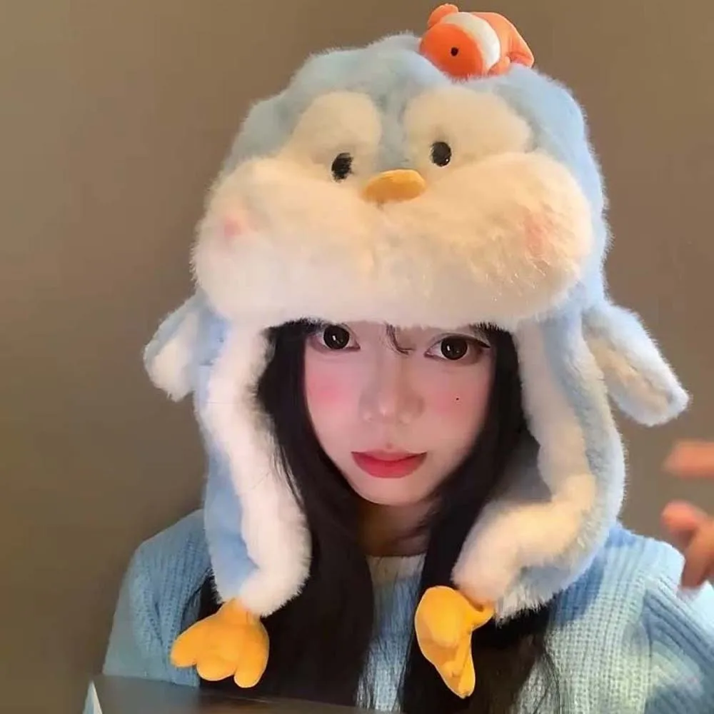 

Panama Cap Cartoon Hamburger Winter Plush Hat Anti-cold Penguin Bear Lei Feng Hat Adjustable Soft Ear Protection Cap Autumn