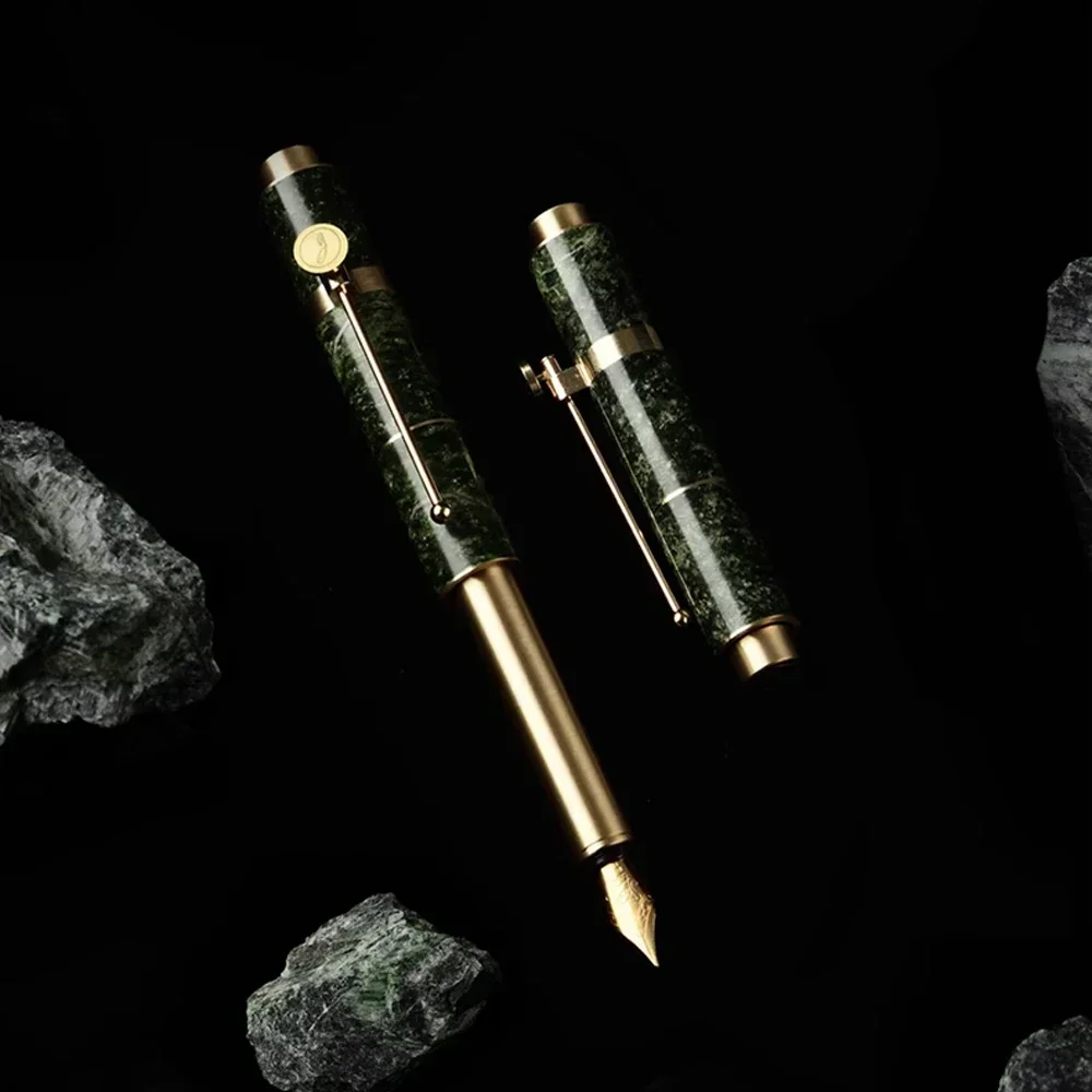 New EY-PRODUCTS Marble series Evergreen Green brass Fountain pen Short portable writing ink pens EF F nibs Exquisite gift pens