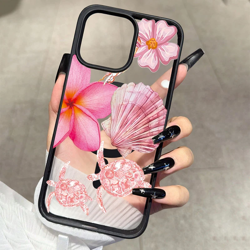 Muschelschildkröten-Lilienblumen Transparente Handyhülle für iPhone 17 16 15 11 14 13 12 Pro Max Plus Hüllen 17Air Silikon Magnetische Abdeckung – Detail 4