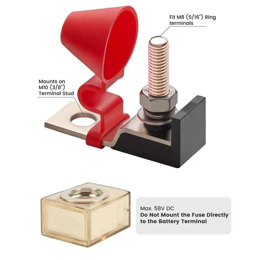 58V DC MRBF Fuses Holder Waterproof Insulated Cover Fuse Block Holder Bolt Locking High Current Terminal Fuse RV
