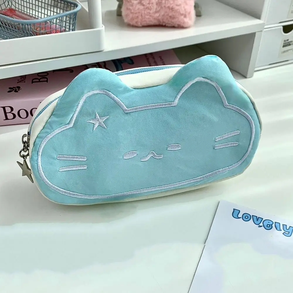 Cat Print Plush Pencil Case Simplicity Cartoon Puppy Pen Storage Bag Large Capacity Dacron Pen Organizer Bag Student