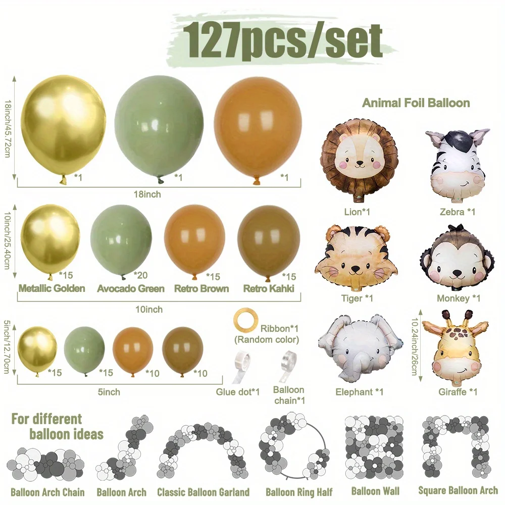 127 قطعة من بالونات رأس الحيوانات الكرتونية القرد الأسد النمر زيبرا الزرافة لتزيين حفلات أعياد الميلاد هدية تزيين حفلات الغابة