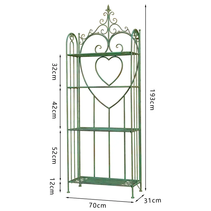 Retro old outdoor wrought iron multi-layer shelf green plant flower stand balcony garden garden flower display stand