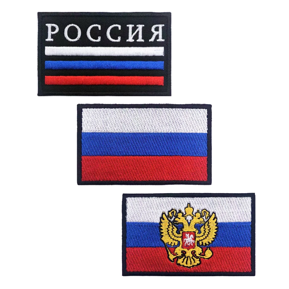 1PC Russian Flag Russia Armband Embroidered Patch Hook & Loop Or Iron On Embroidery  Badge Cloth Military Moral Stripe