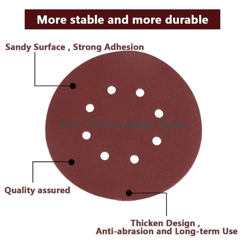 

57QF 5 Inch 8-Hole Sanding Disc Aluminum Oxide Flocking Back Sandpapers for Sanders 40-2000 Grits