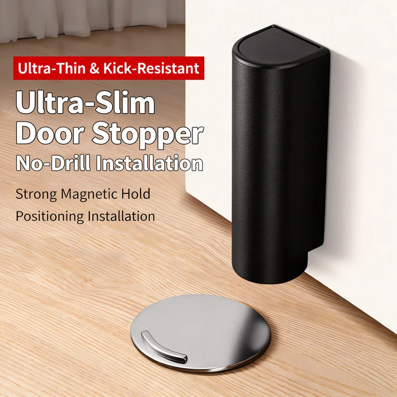 No Drill Magnetic Door Holder, Invisible Floor Door Stop, Ultra Slim Anti-collision Door Stopper for Wooden Door Aluminum Frame