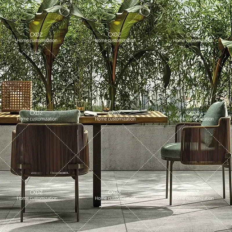 Outdoor Teak Wood Dining Table and Chair Set for Patio Garden Terrace Balcony Villa Courtyard Furniture Leisure Seating