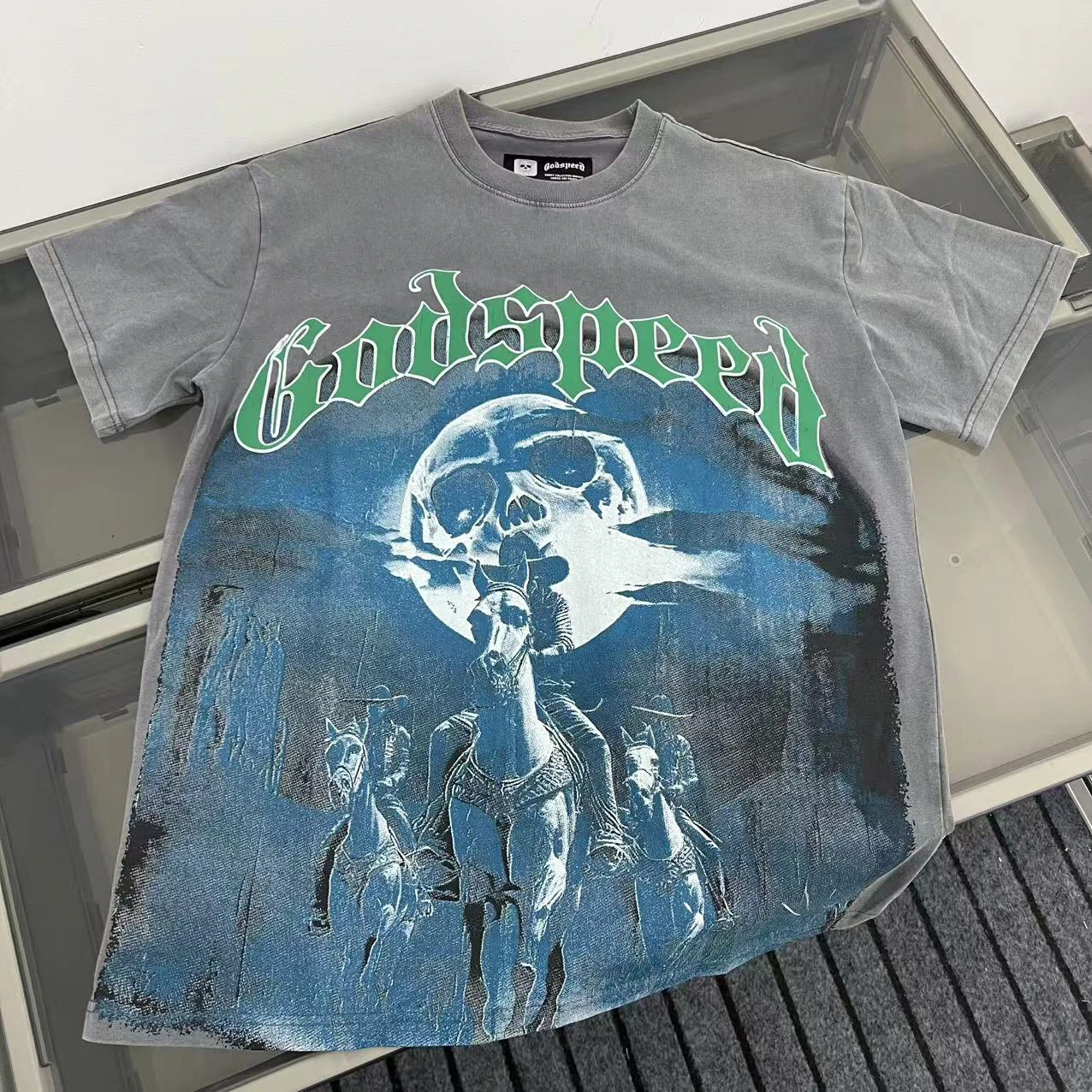 

Godspeed винтажная футболка с принтом черепа Roabilly New York Waed, круглая летняя футболка Ne ort Sve ex Свободная повседневная футболка