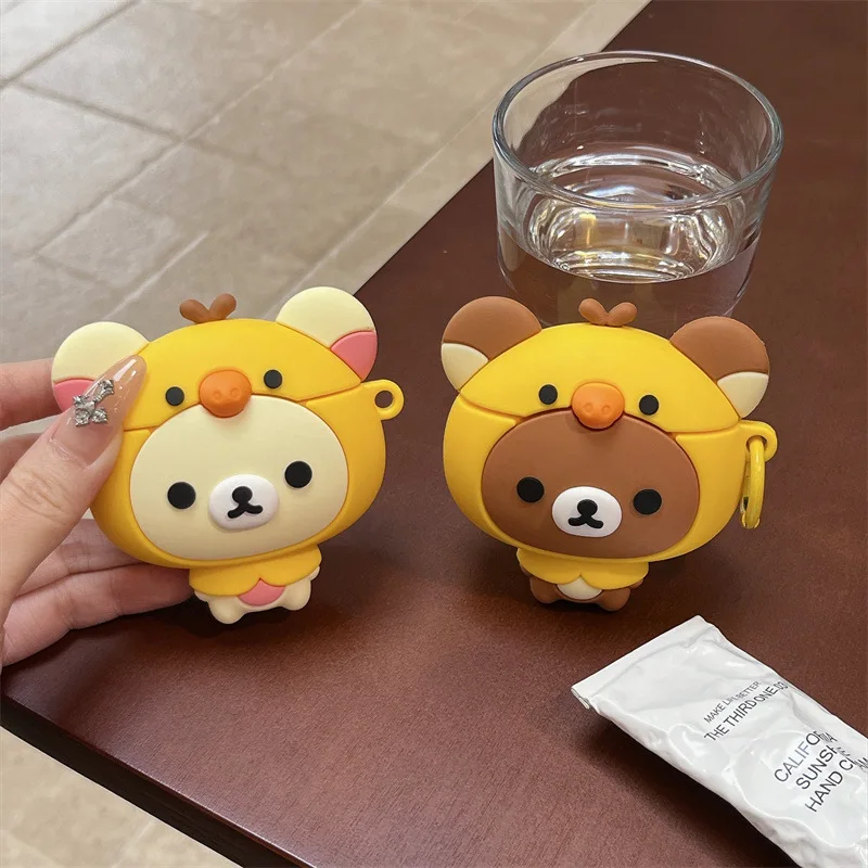 3D Cute Cartoon  Bear Earphone Case For Airpods 1 2 3 4 Pro 2 3 Wireless Bluetooth Headset Protective Soft Cover ﻿
