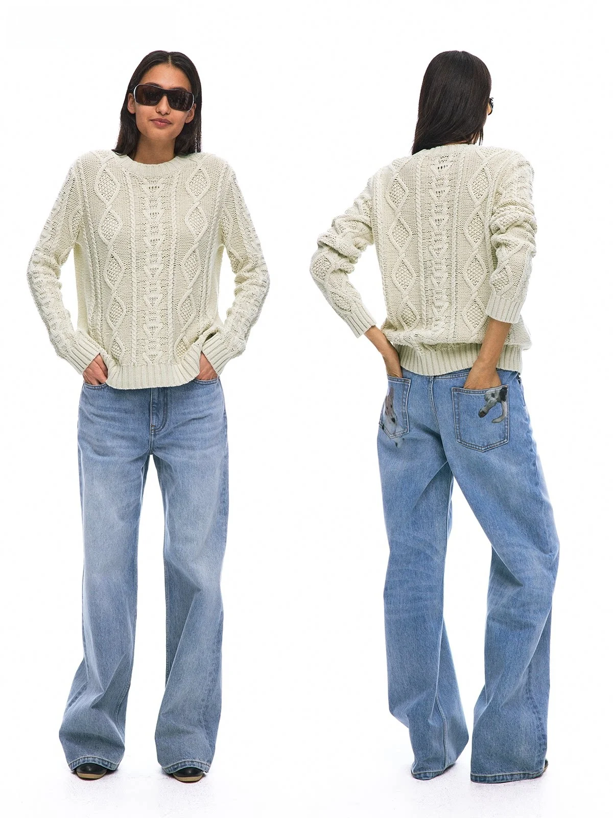 

Свободные прямые джинсы с принтом собаки, средней посадки, из чистого хлопка, с застежкой-молнией на талии, повседневные женские джинсы, весенняя коллекция