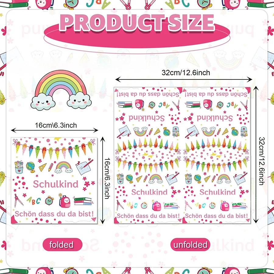 20Pcs Schulkind Print Disposable Paper Napkins for Kids First Day of School Party DIY Decoupage Table Decor Tissue Serviettes