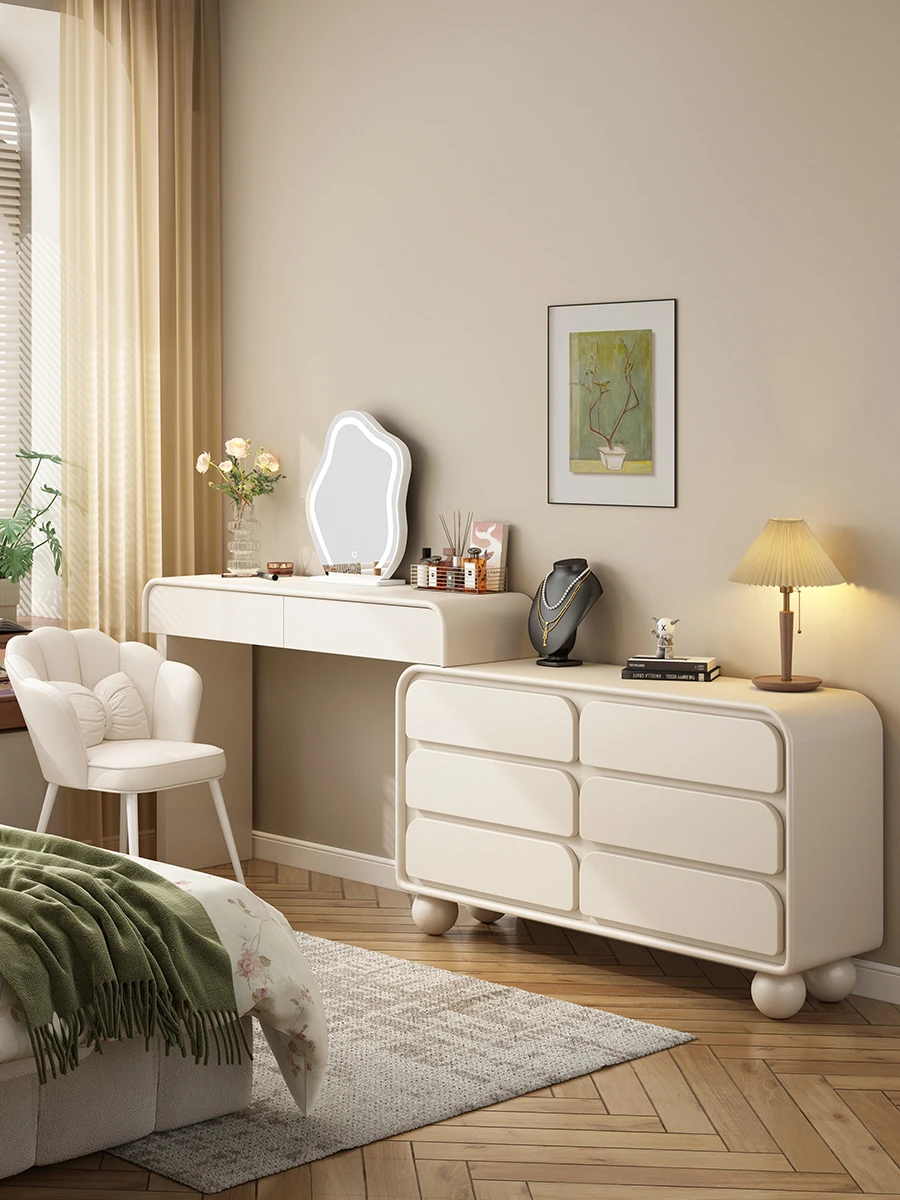 

Solid Wood Dresser, Chest, Integrated Cream Style Makeup Table, Minimalist Style Bedroom, Advanced Light Luxury Makeup Table