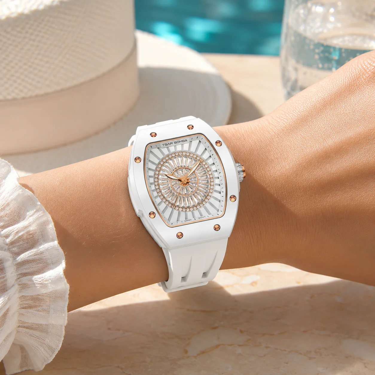 TSAR BOMBA Women’s Quartz Watch Swiss Ronda Movement Sapphire Crystal Ceramic Design 5ATM Waterproof Elegant Luxury Timepiece