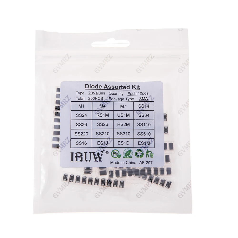 200PCS M4 M7 20Values SMA Diode Assorted Kit M1 SS14 SS24 for Electronic Rectification Projects M4 M7