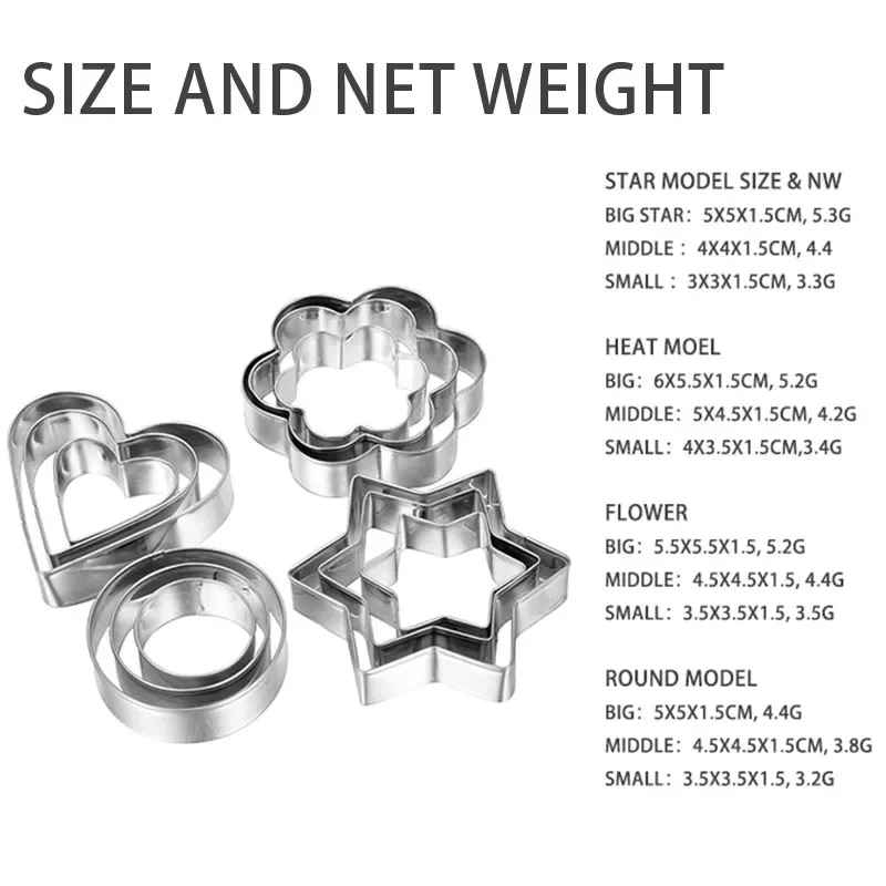 Cookie Cutters 4 Styles Flower Heart Circle Star Baking Mould Stainless Steel Baking Mold Biscuit Cookie Cutter Fruit Egg Mould