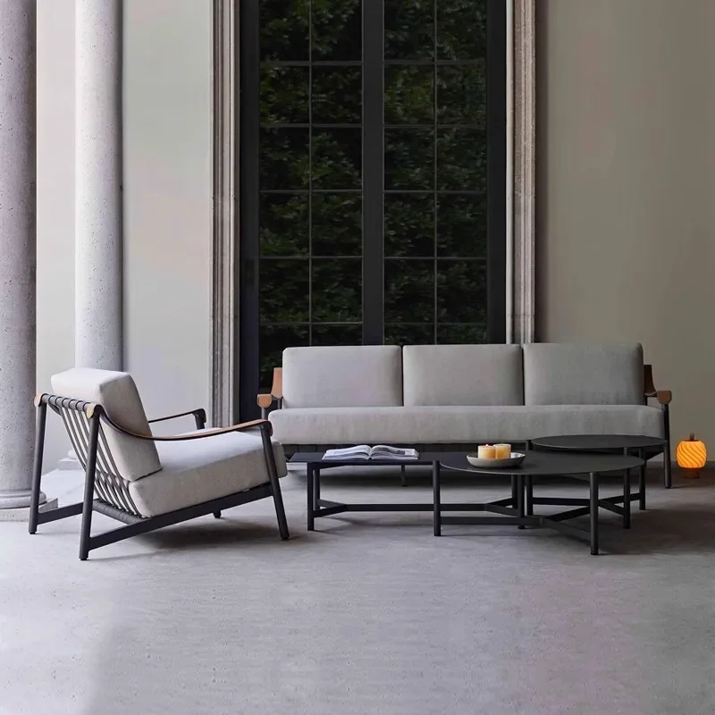 Outdoor courtyard sofa garden outdoor open-air rattan chair furniture hotel clubhouse leisure area sofa coffee table combination