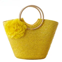 2024 New Rattan Handle Woven Bag Flowers Straw Bag Leisure Vacation Tote Beach Bag For Women Luxury Handbags Designer MXH01