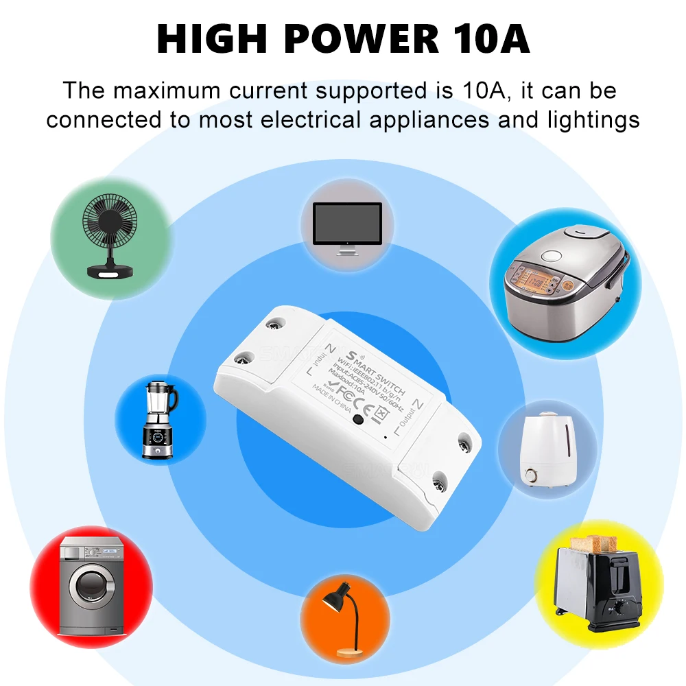 SMATRUL Tuya Light WiFi Switch Smart Life APP Voice Relay Controller Timer Module Google Home Alexa Wall 110V 220V 10A