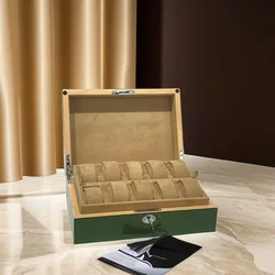 Groothandel Hoogwaardige Groene Houten 10 Roosters Horloge Doos Grote Capaciteit Horloge Opbergdoos Gmt Watch Box Display Rekwisieten Geschenkhoesjes