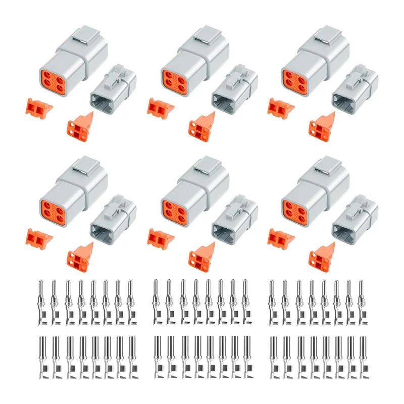 ABSQ-72 PCS Deutsch DTP Connector Kit 4 Pin Automotive Waterproof Connectors 6 Sets With Size 12 Stamped Contacts Gauge