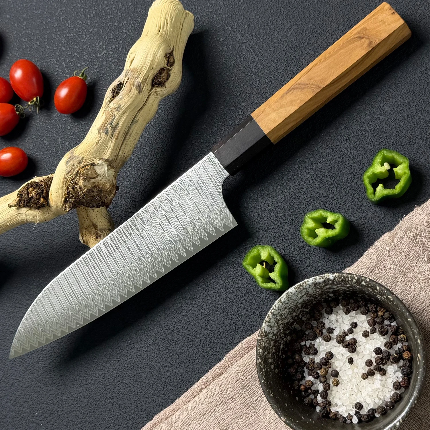 7.3 Inch Santoku Knife 45-layer Damascus Steel VG10 Blade Wood Handle Chef Slicing Vegetable Cleaver Meat Handmade Kitchen Knife