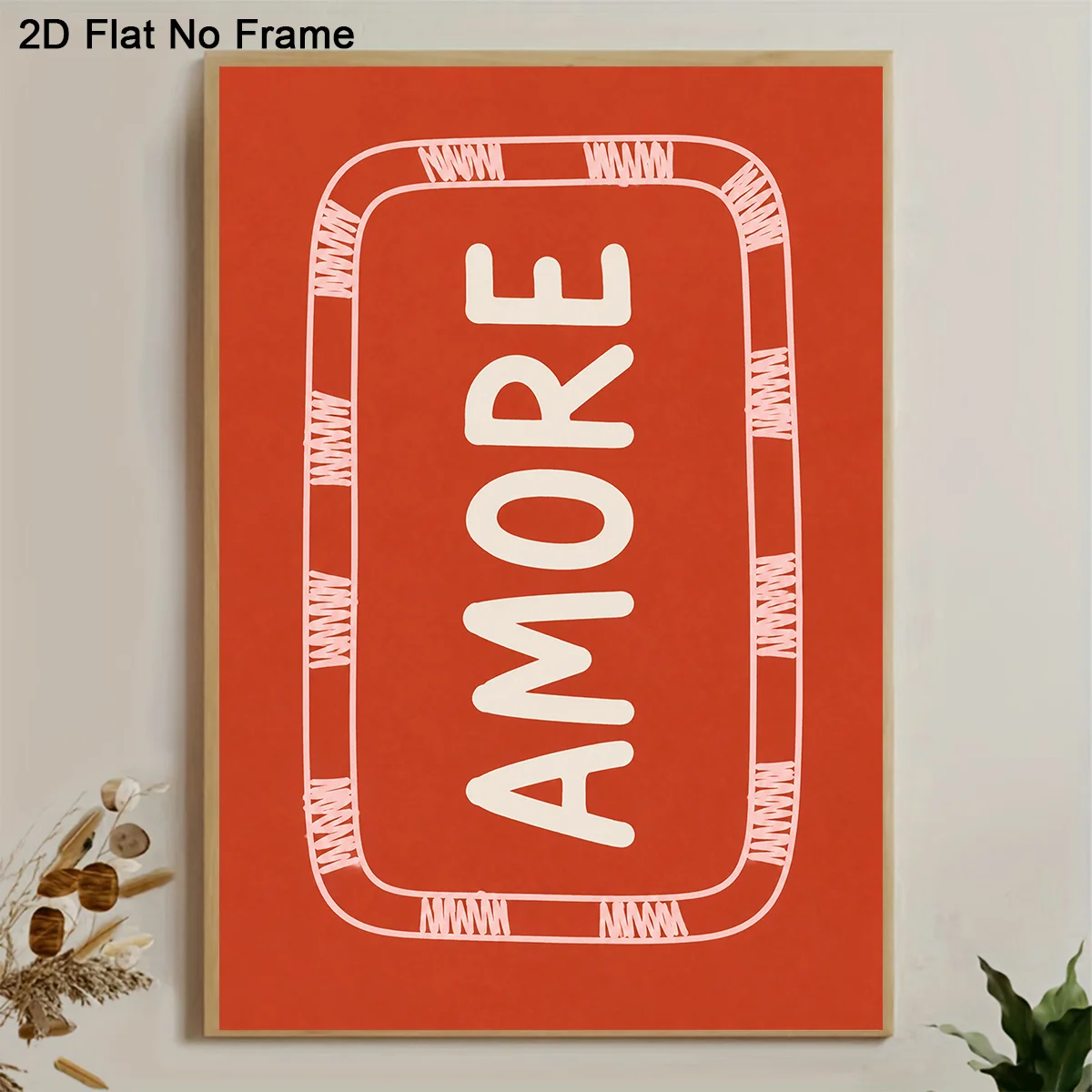 2D Flat, 1pc Frameless Canvas Poster, Minimalist Red Background Typography Art with Word AMORE Modern Love Design Abstract Ro