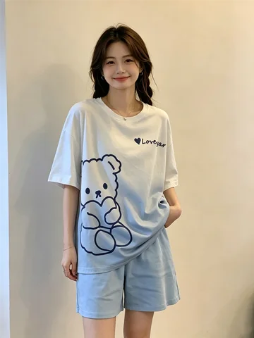 New Pajamas Female Summer Large Size Short-Sleeved Homewear Suit Korean Version of the Student Sweet and Lovely Ladies Homewear