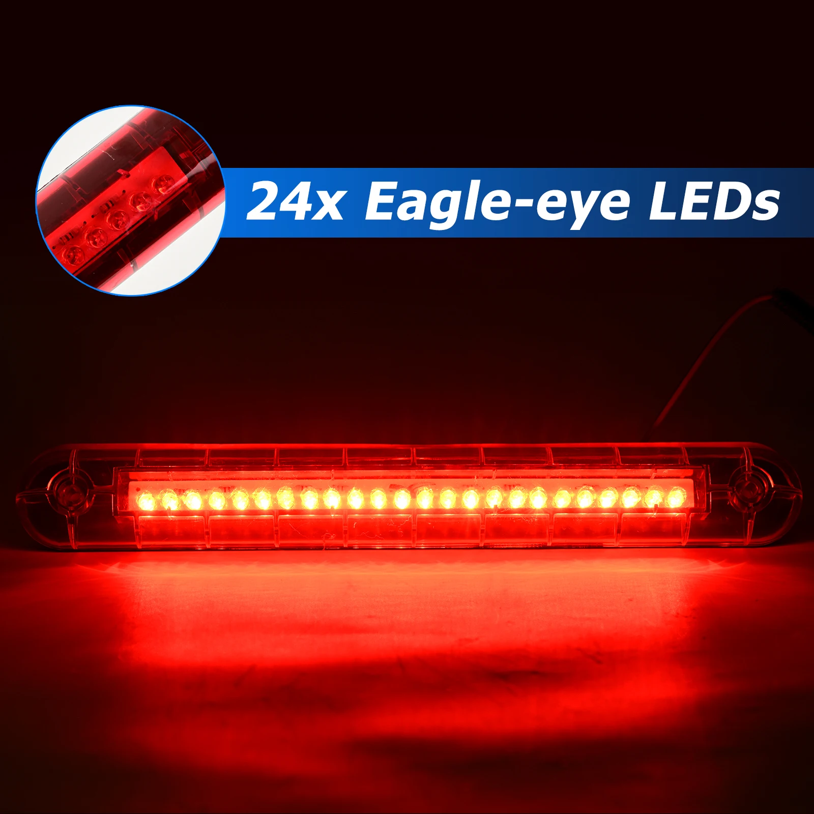 12V 24 LED 3rd High Level Third Brake Stop Tailgate Light Red Lens For Holiday Rambler/Monaco/Roadmaster RV Motorhome SUV Truck