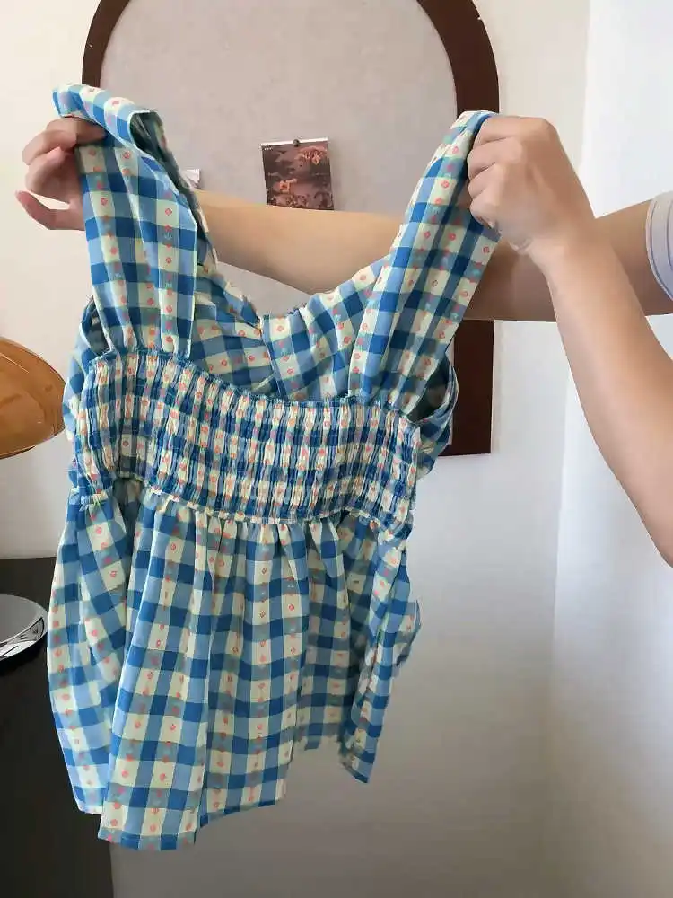 Urlaubsstil Sommer Blumenmuster Neckholder Übergröße Rückenfrei Slimfit Weste Tops Vintage All Match Pullover Kurzarm