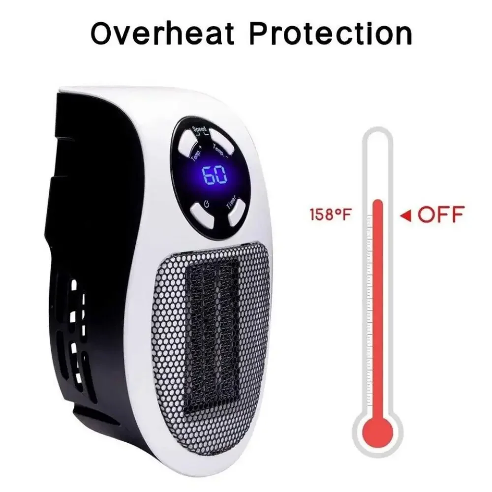 Portable Plug in Wall Space Heater Digital Timer Electric Personal Heater Fan US, suitable for using at home or in the office