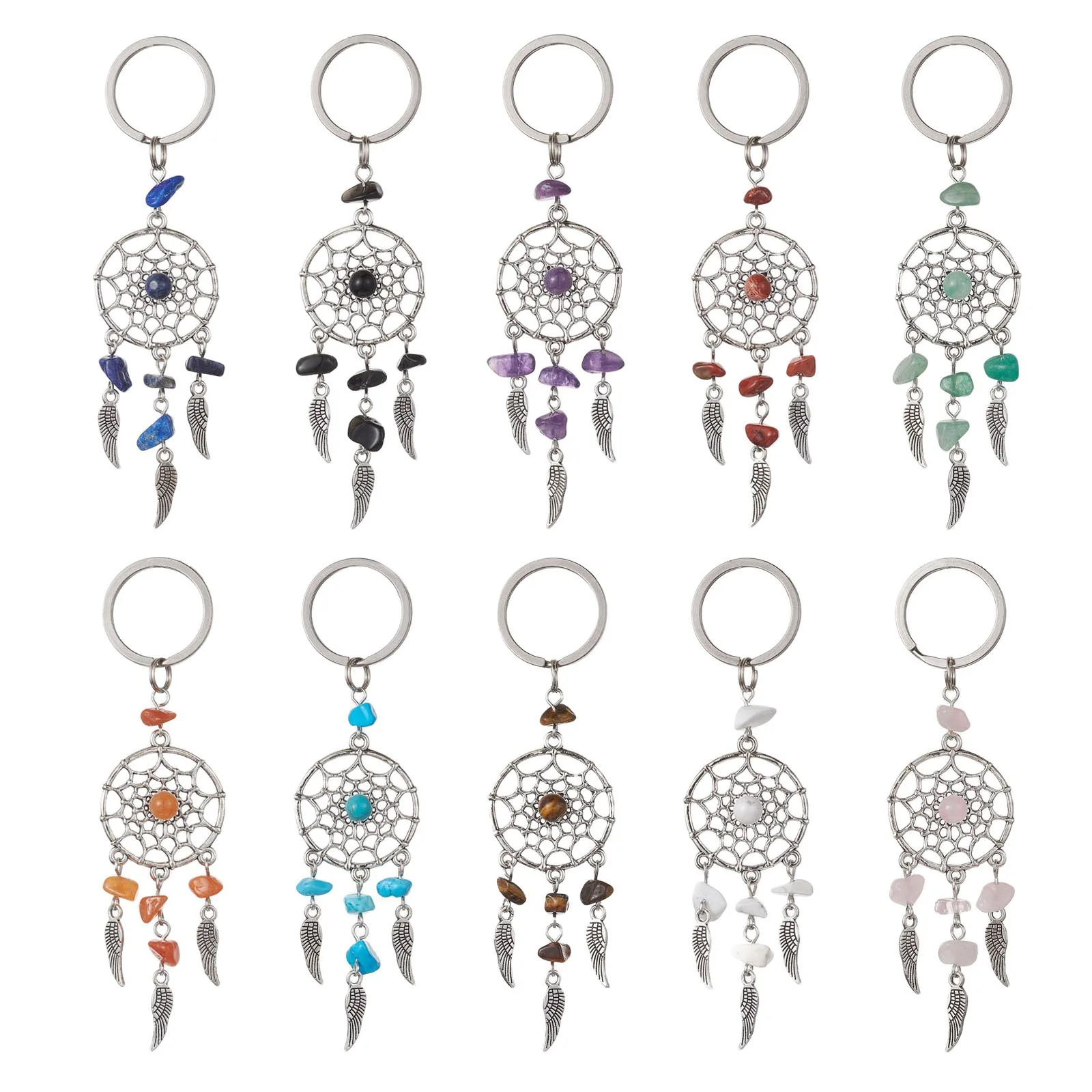 Spiritual Dream Catcher Keychain Natural Stone Healing Crystal Keyring Boho Bag Charm Gemstone Jewelry Yoga Meditation Gift
