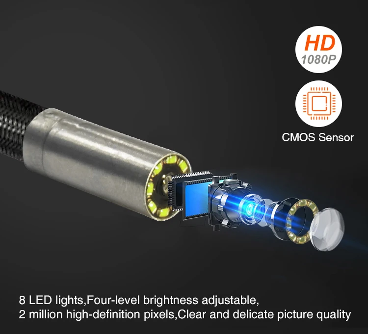 Borescope Short Focal Industrial Endoscope For Iso And Android Endoscope Camera 1080 For Narrow Pipe Inspection