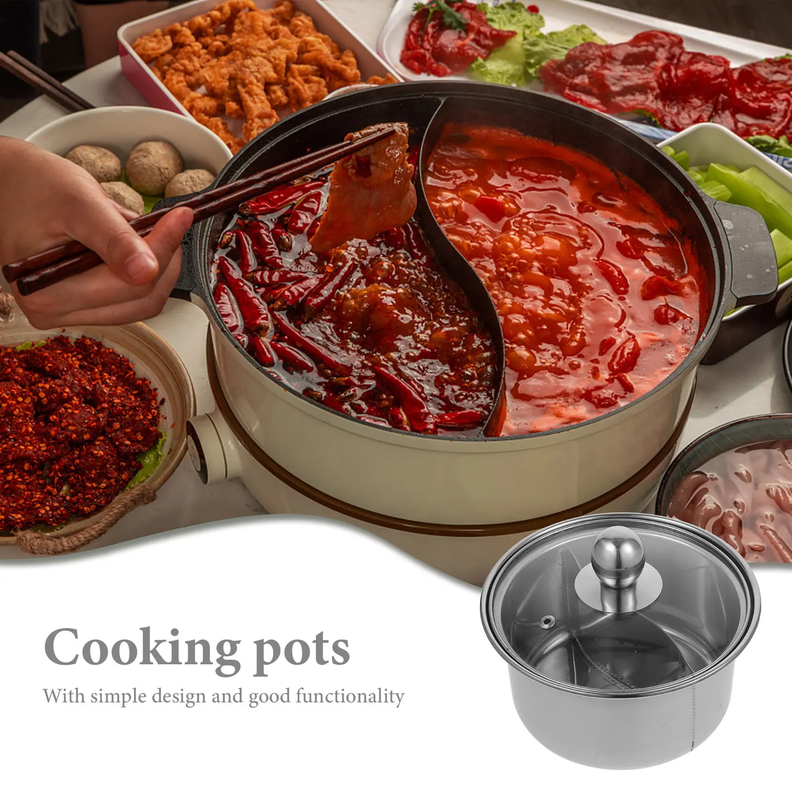 

Stainless Steel Yuanyang Hotpot Multi-Functional Cooking Pot for Home Restaurant Soup Stock Stew Ramen Pot Cooking Pots