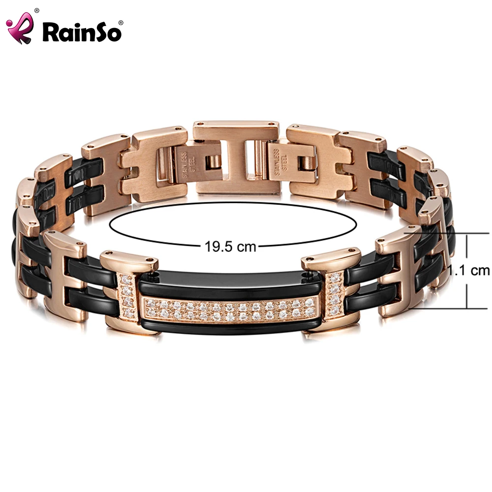 Rainso Fashion Crystal Black Ceramics Bracelets Female Noble Luxurious Exquisite Girlsfriend Bangles Ladies Jewelry