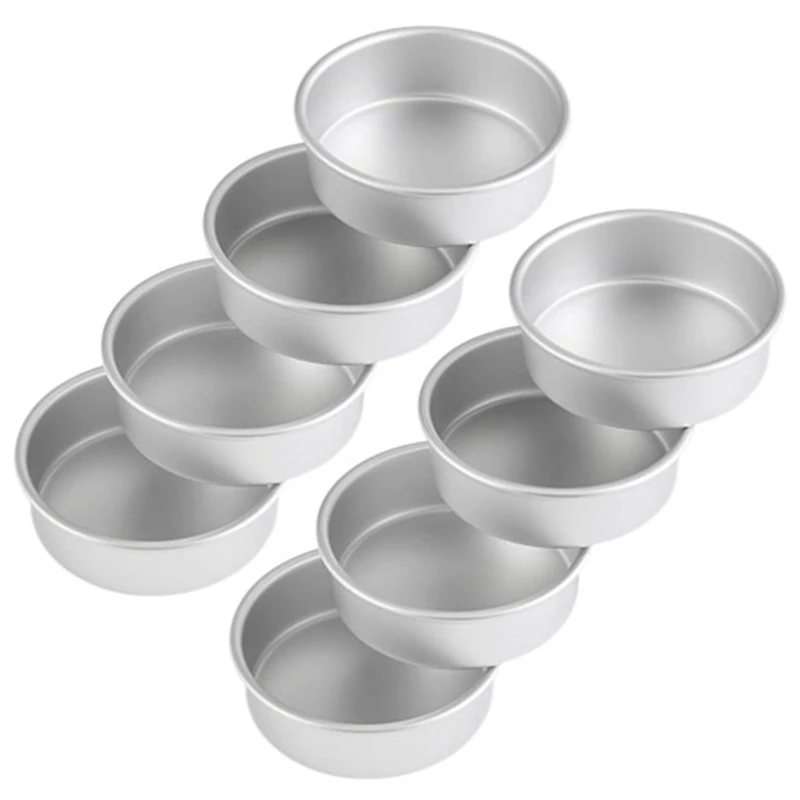 4 Inch Small Cake Pan Set Of 8, Baking Round Cake Pans Tins Bakeware For Mini Cake Pizza, Quiche, Non Toxic & Healthy