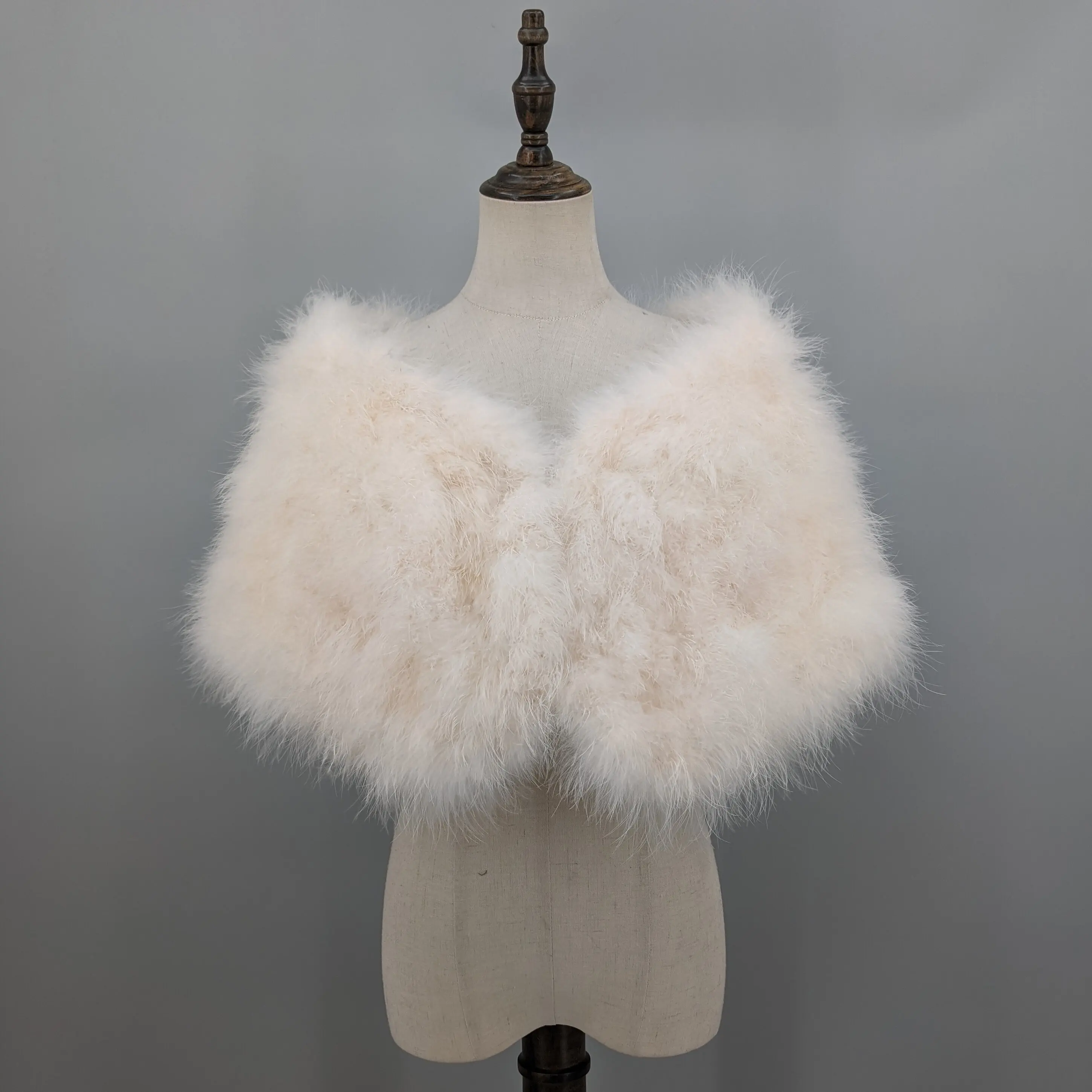 Women Beige Real Feather Shawl Fluffy Short Cape Wrap Wedding Evening Party Bridal Bolero Shoulder Cover 21A0939
