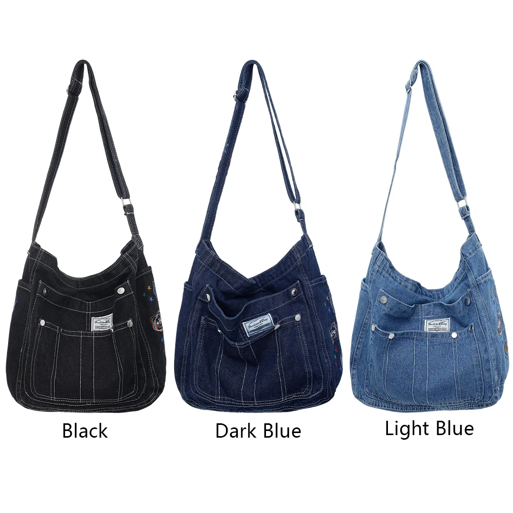 

Women Crossbody Bag Denim Ladies Messenger Bags Large Capacity Multi-pocket Fashion Simple Casual for Weekend Vacation
