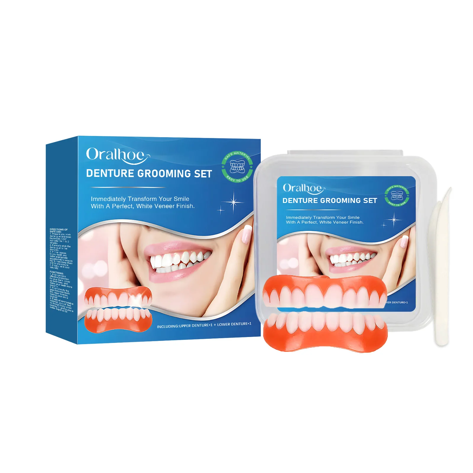 Silicone Denture Set for People with No Teeth Temporary Orthodontic Moldable False Teeth Upper and Lower Teeth Braces Oral Care