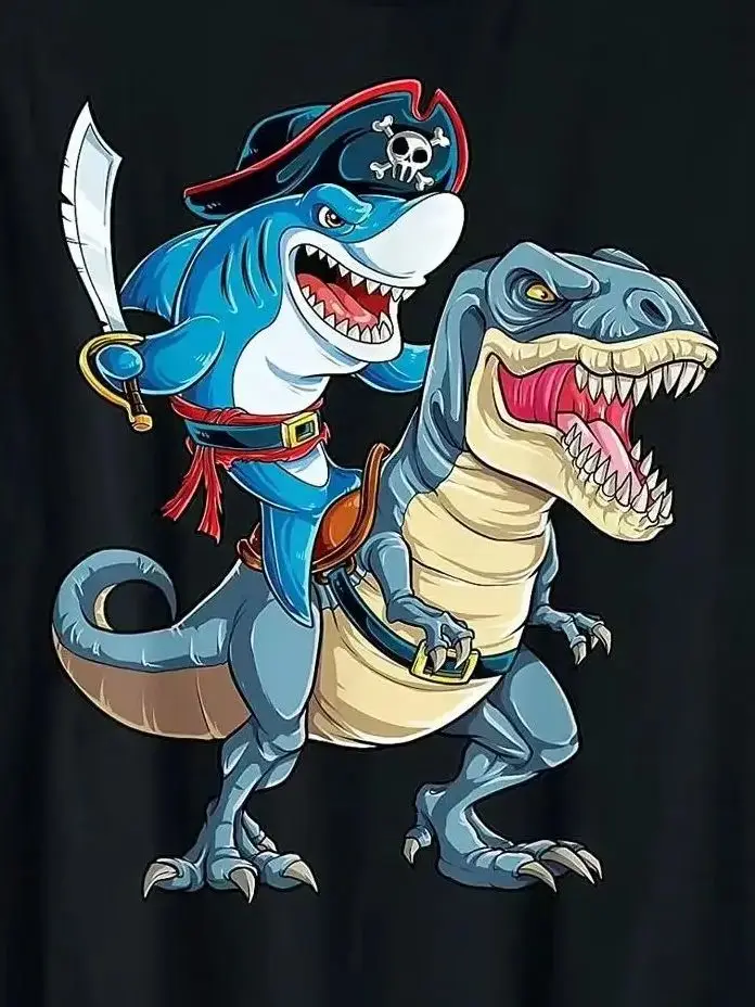 

Funny Shark Pirate Dinosaur T Rex T-Shirt 100% Cotton O-Neck Summer Short Sleeve Casual Mens T-shirt Size S-3XL